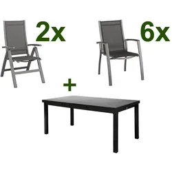 KETTLER Altura Garten-Essgruppe, anthrazit, Alu/Textilene, Tisch 180/240x100cm, 6 Stapel-, 2 Klappstühle