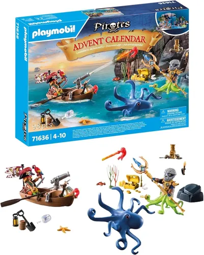 PLAYMOBIL Piraten Adventskalender - 24 spannende Türchen mit Figuren und Zubehör, ideal für kreative Abenteuer für Kinder ab 4 Jahren