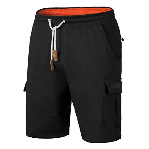 Mount Swiss Herren Cargo Shorts XXL - Schwarz mit 6 Taschen - Bequeme Freizeit-Hose aus hochwertiger Baumwolle, ideal für Outdoor-Aktivitäten und Workouts. Mit 6 praktischen Taschen und komfortablem Bund für perfekten Sitz.