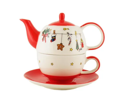 Mila Teekanne 440s-Exklusiv Tea for One, Es Weihnachtet sehr - Teekannen-Set für eine besinnliche Weihnachtszeit, handbemalt mit festlichen Motiven und spülmaschinenfest. Ideal für gemütliche Teestunden und als persönliches Geschenk in individueller Verpackung.