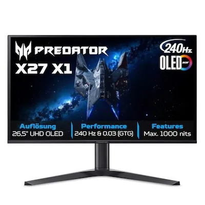 Acer Predator X27X1bmiippruzx 26.5 Zoll 4K (UHD) QD-OLED 240 Hz Gaming Monitor 16:9 DP/HDMI/USB-C PD65W