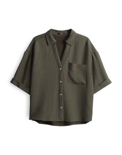 OPUS Damen Kurzarmbluse Fiora Loose - Crinkle-Look in Olive Leaf, Größe 38 - Damenblusen mit lässigem Chic und hochwertigem Crinkle-Look, ideal für stilvolle Outfits und angenehmes Tragegefühl dank Lenzing Ecovero.