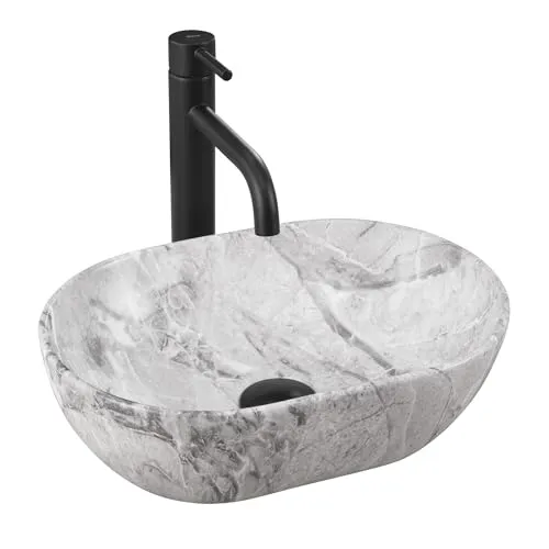 Rea Aufsatzwaschbecken Amelia Mini Light Grey - Modernes Aufsatzwaschbecken in Light Grey, ideal für platzsparende Montagen auf Arbeitsplatten oder Schränken und sorgt für ein stilvolles Badezimmer-Interieur.