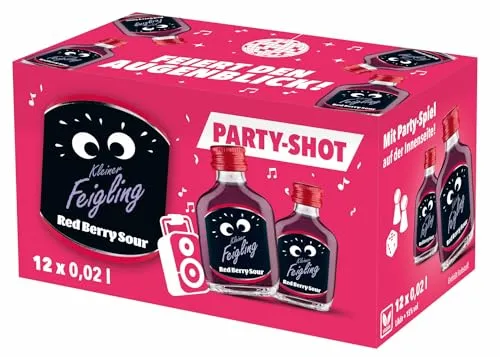 Kleiner Feigling Red Berry Sour | 12 x 20ml - Wodka mit Geschmack, fruchtig-saurer Mix aus roten Beeren, perfekt für Partys und unvergessliche Feiern!