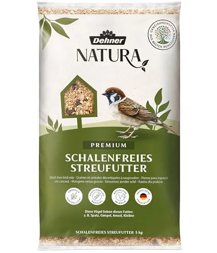 Dehner Natura Premium Wildvogelfutter, Streufutter schalenfrei, Ganzjahresfutter proteinreich / energiereich, hochwertiges Vogelfutter für Wildvögel, 5 kg