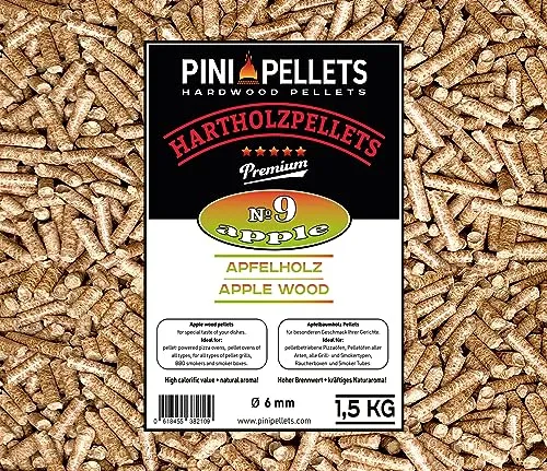 PINI Grillpellets № 9 Apfel 1,5 kg BBQ Hartholzpellets zum Grillen Räuchern Smoken
