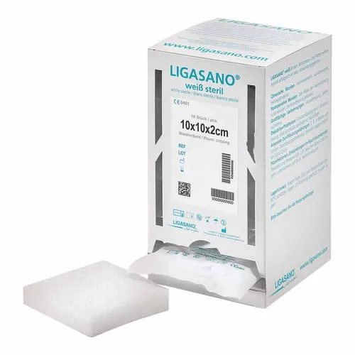 Ligasano weiß Verband 2x10x10 cm steril - 10 Stück - Kompressen & Verbände, hochabsorbierend und sterilisierter Verband für optimale Wundversorgung.