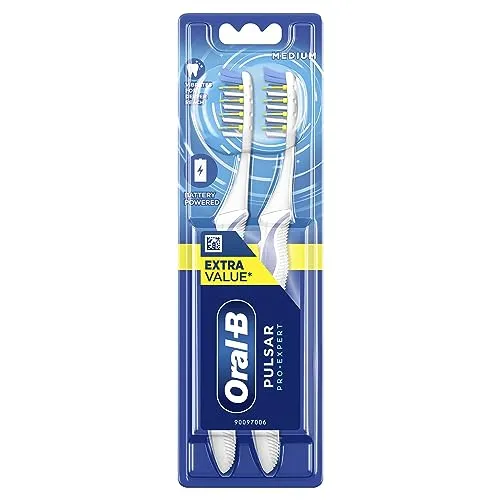 Oral-B Pulsar Pro-Expert Zahnbürste mit Batteriestrom - 2er Pack Blau - Elektrische Zahnbürsten mit innovativen Micropulse-Borsten, die sanft rotieren und pulsieren, um Plaque zu entfernen und das Zahnfleisch zu stimulieren.