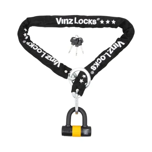 VINZ Kungur Kettenschloss ø10mm | ART 3 Zertifikat | Schloss für Roller Scooter Motorrad Moped E-Bike & hochwertiges Fahrrad | sicheres Rollerschloss Kette Loop U-Lock | 100-300 cm x (150cm)