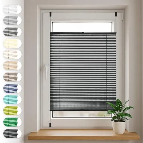 Sonello Plissee Klemmfix 100cm x 100cm Schwarz – Faltrollo für Tür & Fenster - Einfache Montage ohne Bohren dank Klemmfix-Halterungen, individuell anpassbar. Moderner Sicht- und Sonnenschutz, der von oben oder unten regulierbar ist. Pflegeleichtes Material, ideal auch für Feuchträume.