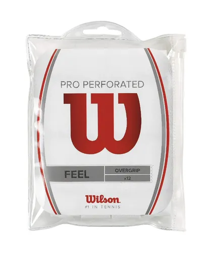 Wilson Overgrip Pro Perforated 0.55mm - 12er Clip-Beutel - Tennissaiten: Beliebtes Overgrip mit Perforation für optimales Gefühl und Kontrolle. Weich, griffig und langlebig - ideal für ambitionierte Spieler.