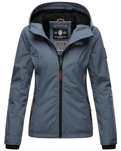 MARIKOO Damen Übergangsjacke B862 - Leicht gefüttert mit Kapuze - Funktionsjacke für Damen, ideal für den Herbst mit hochstehendem Kragen und praktischen Reißverschlusstaschen für Handy und MP3-Player.