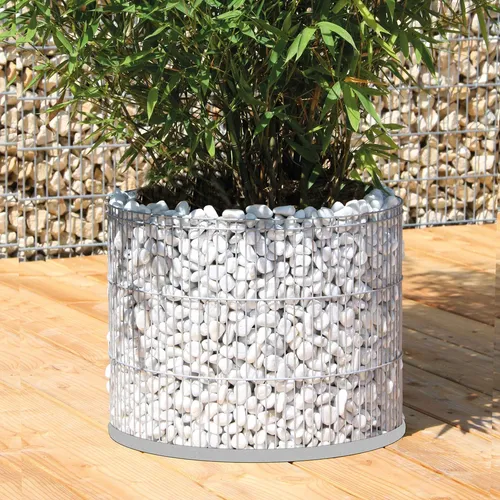 Bellissa Gabione rund Ø40cm - Pflanzgabione für Garten und Teich - Garten-Zubehör: Vielseitiger Gabionentopf für kreative Gestaltung als Pflanzkübel oder Mini-Teich, mit wasserdichtem Folienschutzeinsatz und rustikaler Optik.