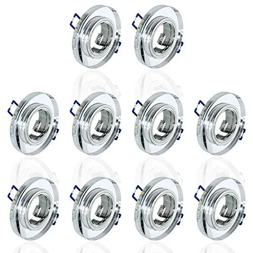 10x Glas Einbaustrahler Set mit LED Ring – 3,5W warmweiß, GU10 Fassung, rostfreier Chrom - Deckenspots mit modernem Design und energieeffizienten 3,5W LEDs, ideal für Wohnräume und Büros. Inklusive Trafo für einfache Montage.