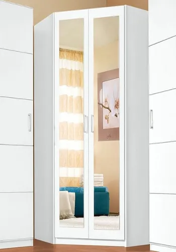 Eckkleiderschrank PRIESS "Bilbao", weiß, H:193cm T:54cm - Kleiderschrank mit Spiegeltüren, ideal für platzsparendes Wohnen und viel Stauraum. Made in Germany, pflegeleichte Kunststoffoberfläche, perfekt für Ihr Schlafzimmer!