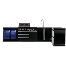 GORILLER® BLACKBACK XL3 Outdoor-Küche - Grill mit Doppel-Kühlschrank und Waschbecken, ideal für BBQ-Liebhaber, bietet großzügige Arbeitsfläche und Stauraum für ein professionelles Grill-Erlebnis.