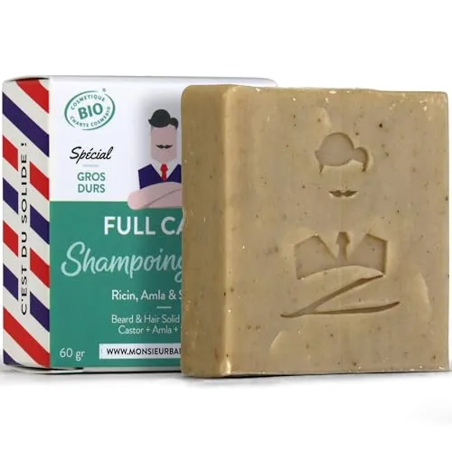 MONSIEUR BARBIER | Ultra schäumendes festes Shampoo | 100 % natürlich, vegan, biologisch und zertifiziert von Cosmos Organic | Ricin, Amla & Shikakai | Seife 60 g