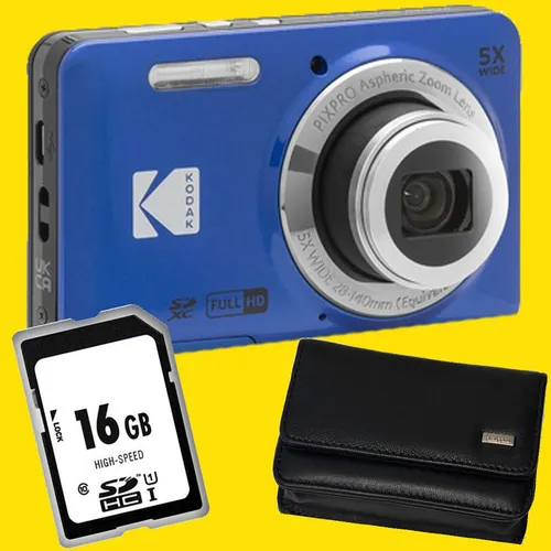 1A PHOTO PORST Kodak FZ55 blau Digitalkamera Set - Kompaktkamera mit 16 MP, 5x opt. Zoom und 28mm Weitwinkel, ideal für kreative Fotografie und HD-Videos mit einem Tastendruck.