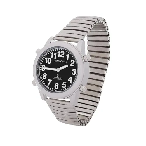 Marschall Deutsch sprechende Damen Funk-Armbanduhr I 1138SV I Für Blinde, Senioren und Sehbehinderte I Datum- und Zeitansage I Extra große Zeiger I Silber mit Zugarmband