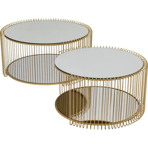 KARE Couchtisch-Set WIRE DOUBLE I Messing - Elegantes Couchtisch-Set aus Spiegelglas und Messing, vereint modernes Design mit klassischem Stil. Ideal für stilvolle Wohnräume.