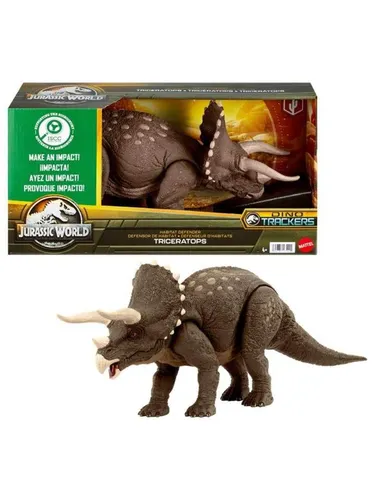 Jurassic World Sustainable Triceratops - Dinosaurier & prähistorische Kreaturen für Kinder - 60% aus nachhaltigen Kunststoffen, mit beweglichen Teilen und Augmented Reality für interaktives Spielen.