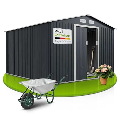 Juskys Metall Gerätehaus XXL - Geräteschuppen mit Satteldach und Schiebetür, ideal für Ordnung im Außenbereich und Schutz vor Rost