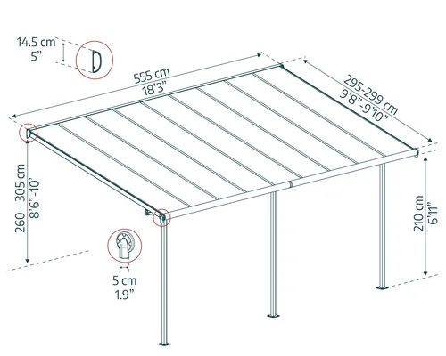 Palram - Canopia Aluminium Terrassenüberdachung Sierra | Anthrazit 299x555x305 cm - Außenanbau mit extrem stabilem Terrassendach aus Aluminium, wartungsfrei und schnee- und UV-beständig. Flexibel anpassbar, auch als Carport nutzbar. Einfache Montage und 7 Jahre Garantie!