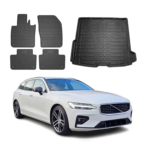 OMAC Auto-Fußmatten Set für Volvo V60 (2017-2025) - Fahrzeugspezifische Gummi-Fußmatten für perfekten Sitz, wasserdicht und rutschfest. Einfach zu reinigen und geruchlos, ideal für den Schutz des Innenraums.