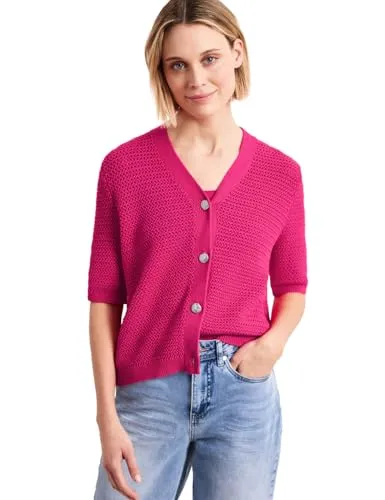 STREET ONE Strickjacke V-Neck Cardigan - Leichte Strickjacke von Street One mit V-Ausschnitt und kurzen Ärmeln. Aus 100% Baumwolle gefertigt, ideal für sommerliche Casual-Looks. Die durchscheinende Struktur sorgt für einen femininen Touch und ein angenehmes Tragegefühl.