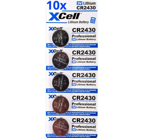 XCell CR2430 Lithium-Knopfzelle 3V (50 Stück im 10x 5er Pack) - Zuverlässige 3V Lithium-Knopfzellen mit 290mAh, ideal für eine Vielzahl von Anwendungen. Lange Lebensdauer und hohe Energieeffizienz für den täglichen Einsatz in Geräten.
