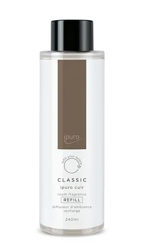 ipuro Classic Raumduft Nachfüllflasche CUIR 240ml | Raumerfrischer mit Zitrusnoten, Vanille, Leder & dunklen Hölzer Duft | Nachfüller für Diffuser + Stäbchen | Lufterfrischer Refill