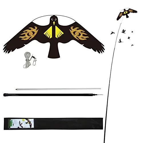 Laptony espantapájaros Cometa voladora Cultivos Protector de Aves halcón Cometa voladora para EL jardín y la Granja Cometa Con Poste telescópico de 4 m