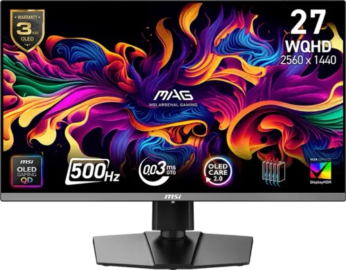 MSI MAG 272QP QD-OLED X50 27" Gaming-Monitor - Erleben Sie erstklassige Bildqualität mit dem MSI MAG 272QP QD-OLED X50 Monitor. Mit 500Hz Bildwiederholrate und 0,03ms Reaktionszeit perfekt für Gamer. Flexibel verstellbar und vielseitige Anschlussmöglichkeiten.