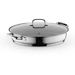 WMF Schmorpfanne oval 38 x 26 cm mit Glasdeckel - Pfanne aus Cromargan Edelstahl mit PTFE-Antihaftbeschichtung, ideal für fettfreies Braten und geeignet für alle Herdarten, inklusive Induktion. Perfekt zum Braten von Fisch und Fleisch.