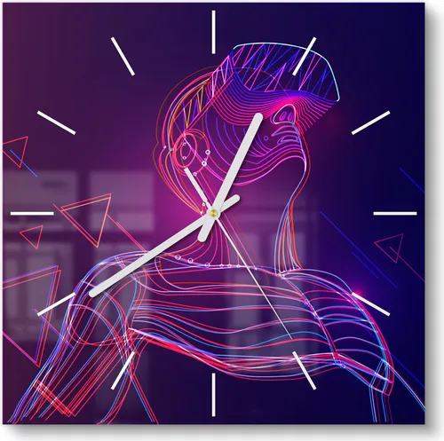 DEQORI Glasuhr 30x30 cm Modern 'Mann mit VR-Brille' Wanduhr Glas Uhr Design leise