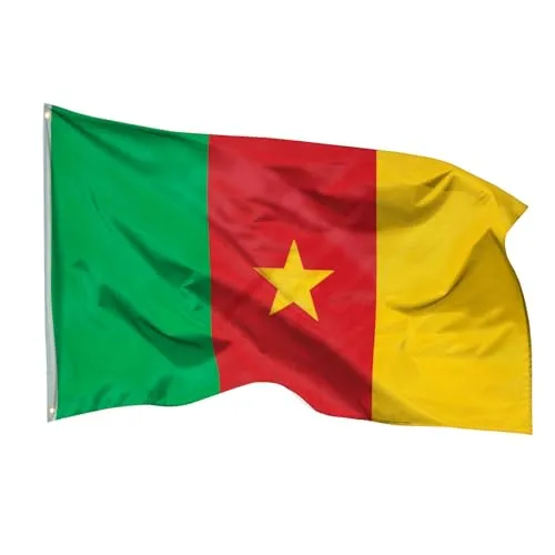 PHENO FLAGS Flagge Kamerun Flagge 90 x 150 cm Kamerunfahne Fahne Afrika (Hissflagge für Fahnenmast), Inkl. 2 Messing Ösen