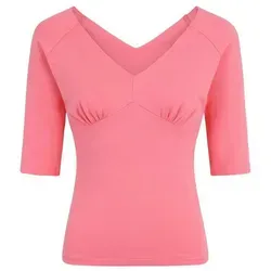 Banned Retro Top Betty Koralle Vintage Oberteil Rockabilly, Größe:S - Stylisches V-Ausschnitt Top im Rockabilly-Stil, ideal für einen einzigartigen Look. Perfekt kombinierbar für verschiedene Anlässe.