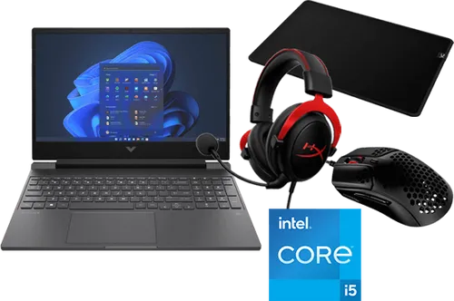 HP Victus 15-fa1656ng Gaming Bundle - Gaming-Notebook mit 15,6 Zoll Bildschirm und leistungsstarkem Core™ i5 Prozessor, inklusive Cloud II Headset für ein immersives Spielerlebnis.
