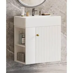 YORBAY Waschtisch 55 cm mit Unterschrank für kleine Badezimmer - Kompakter Waschtisch mit elegantem Design und integriertem Ablageschrank. Ideal für kleine Badezimmer, bietet er praktischen Stauraum und eine pflegeleichte Oberfläche. Ein modernes Möbelstück für Ihr Badezimmer!