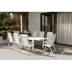 KETTLER Garten-Essgruppe mit Ausziehtisch und 8 Klappstühlen - Exklusive Garten-Essgruppe von KETTLER: Ausziehbarer Tisch (180-240 cm) aus robustem Aluminium und pflegeleichtem Sicherheitsglas, ergänzt durch 8 klappbare, ergonomische Stühle für höchsten Komfort im Freien.