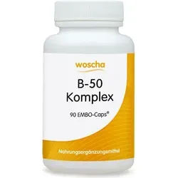 Woscha B-50 Komplex-90 EMBO-Kapseln - Nahrungsergänzungsmittel mit hochdosiertem Vitamin B-Komplex, unterstützt die Nervenstärke, fördert Energie und gute Laune, ideal für aktive Lebensweisen.