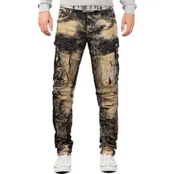 Cipo & Baxx Regular-fit-Jeans Cargo Hose BA-CD494 mit Ziernähnen in Khaki - Moderne Cargo Hose mit stylischen Ziernähten im angesagten Bikerstyle. Aus pflegeleichtem Denim, ideal für modische Looks. Perfekt für jeden Tag!