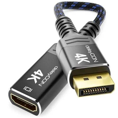 deleyCON 10cm DisplayPort auf HDMI Adapterkabel (Für HDMI Monitor/TV/Beamer) - 1080P@60Hz / 1440P@60Hz / 4K@30Hz - Stecker auf Buchse - für DP Computer PC Grafikkarte - Schwarz