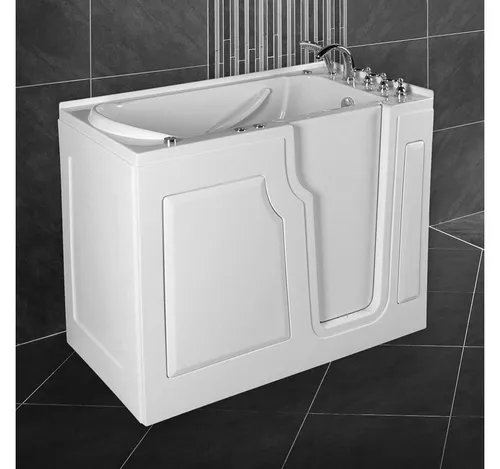 Wanne 122x71 cm mit Whirlpool-Funktion - Whirlpool mit integrierten Wasserdüsen und Tür für leichten Einstieg, ideal für entspannende Wellnessmomente zu Hause.