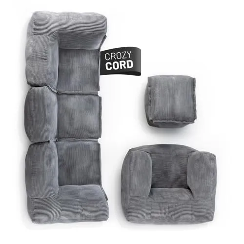 Lumaland Modulares Basic Set - Cord-Reihe | Stylische Indoor Sitzsäcke - Sitzsäcke mit softer Struktur, individuell kombinierbar und langlebig dank strapazierfähiger Materialien – ideal für Wohnzimmer und Kinderzimmer.
