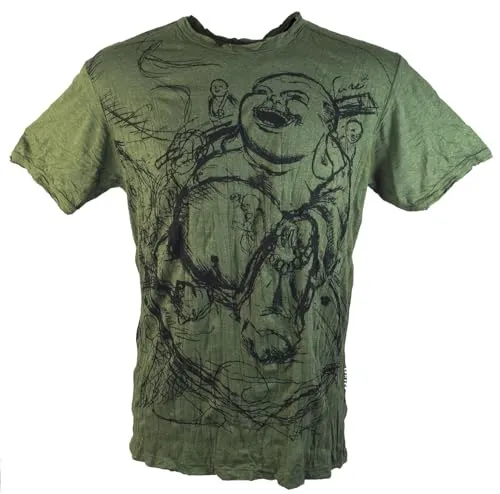 GURU SHOP Sure Herren T-Shirt Happy Buddha - Olive, Baumwolle, Size:L