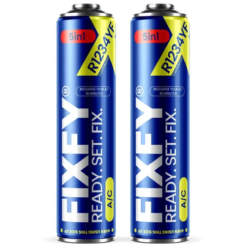 FIXFY 5in1 Klimaanlagen Nachfüllgas 2x 500ml - FIXFY 5in1 – 2 x 500 ml Kältemittel für einfaches Nachfüllen Ihrer Klimaanlage. Ideal für Fahrzeuge ab 2017, bietet es eine schnelle und unkomplizierte Lösung, um die Effizienz Ihrer Klimaanlage selbstständig wiederherzustellen.