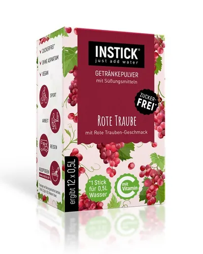 INSTICK Getränkepulver Rote Traube 12-er Packung (für 12 x 0,5 L)