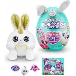 ZURU Rainbocorns S2: Kaninchen (grün-violett) - Kuscheltiere mit Überraschungseffekt! Entdecke ein niedliches Plüschhäschen mit glitzernden Hörnern und 3 geheimen Überraschungen im Ei – perfekt für kreative Kinder ab 3 Jahren!