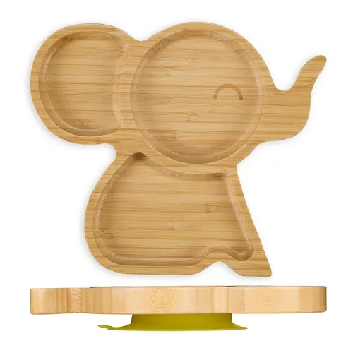 Baby Teller Bambus Kinderteller Kindergeschirr Holzteller Saugnapfteller Elefant